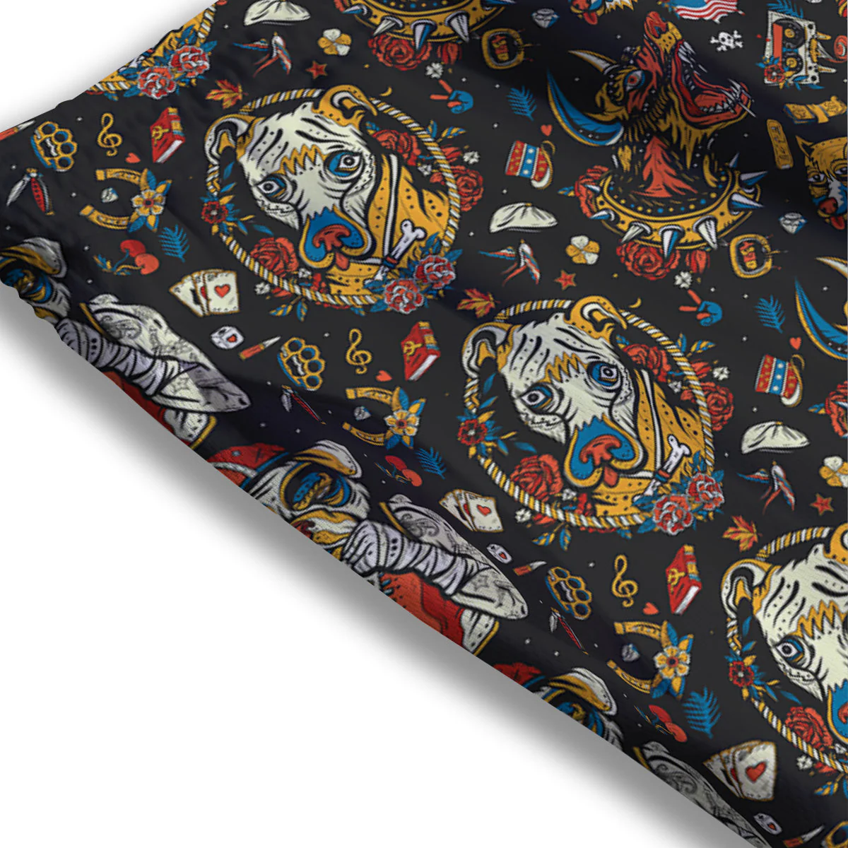 Dogs Old School Tattoo Print Pattern Mesh Shorts - Image 3