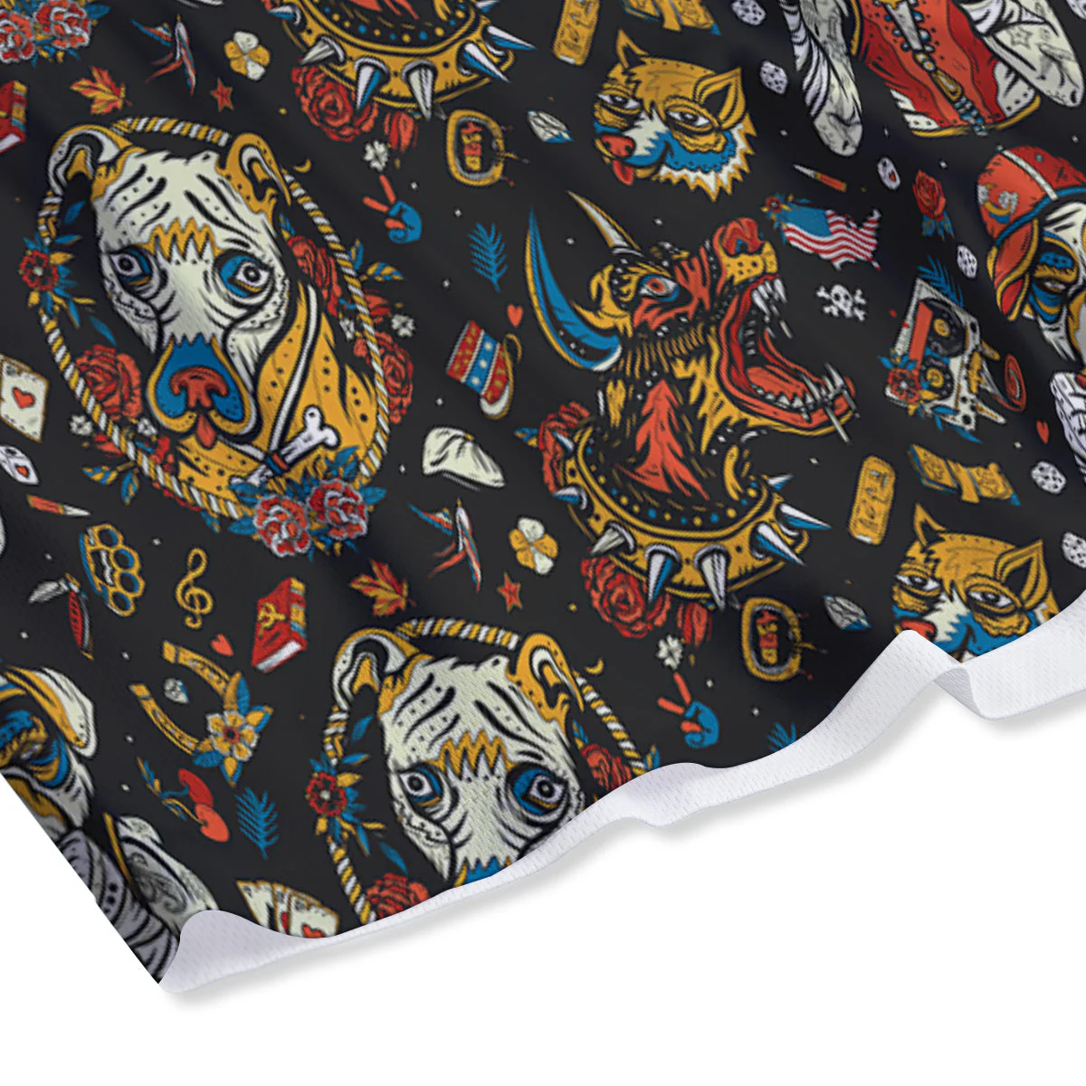 Dogs Old School Tattoo Print Pattern Mesh Shorts - Image 4