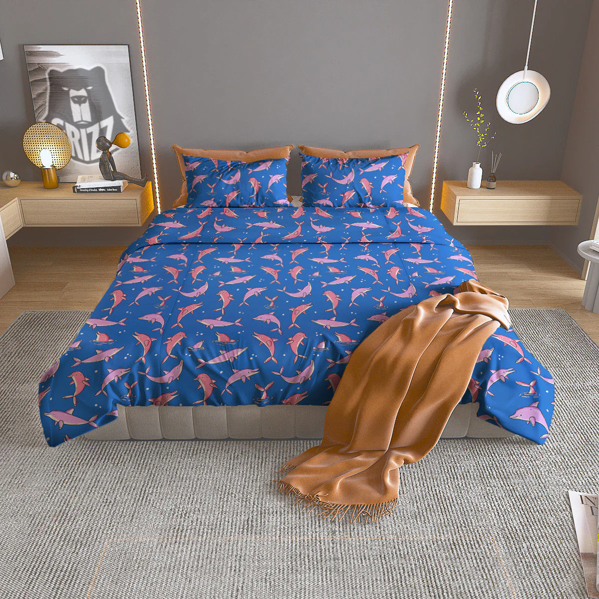 Dolphin Colorful Print Pattern Duvet Cover Bedding Set
