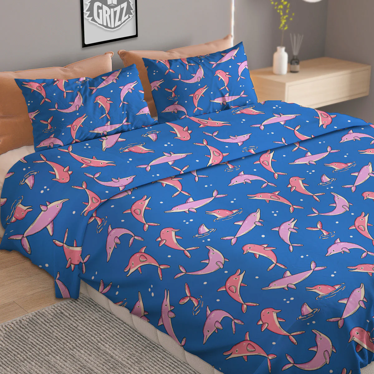 Dolphin Colorful Print Pattern Duvet Cover Bedding Set - Image 2