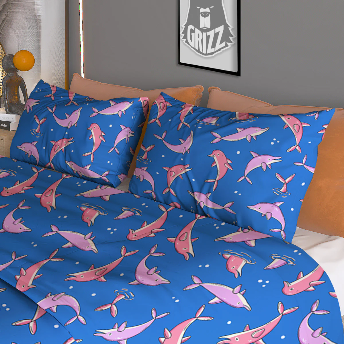 Dolphin Colorful Print Pattern Duvet Cover Bedding Set - Image 3