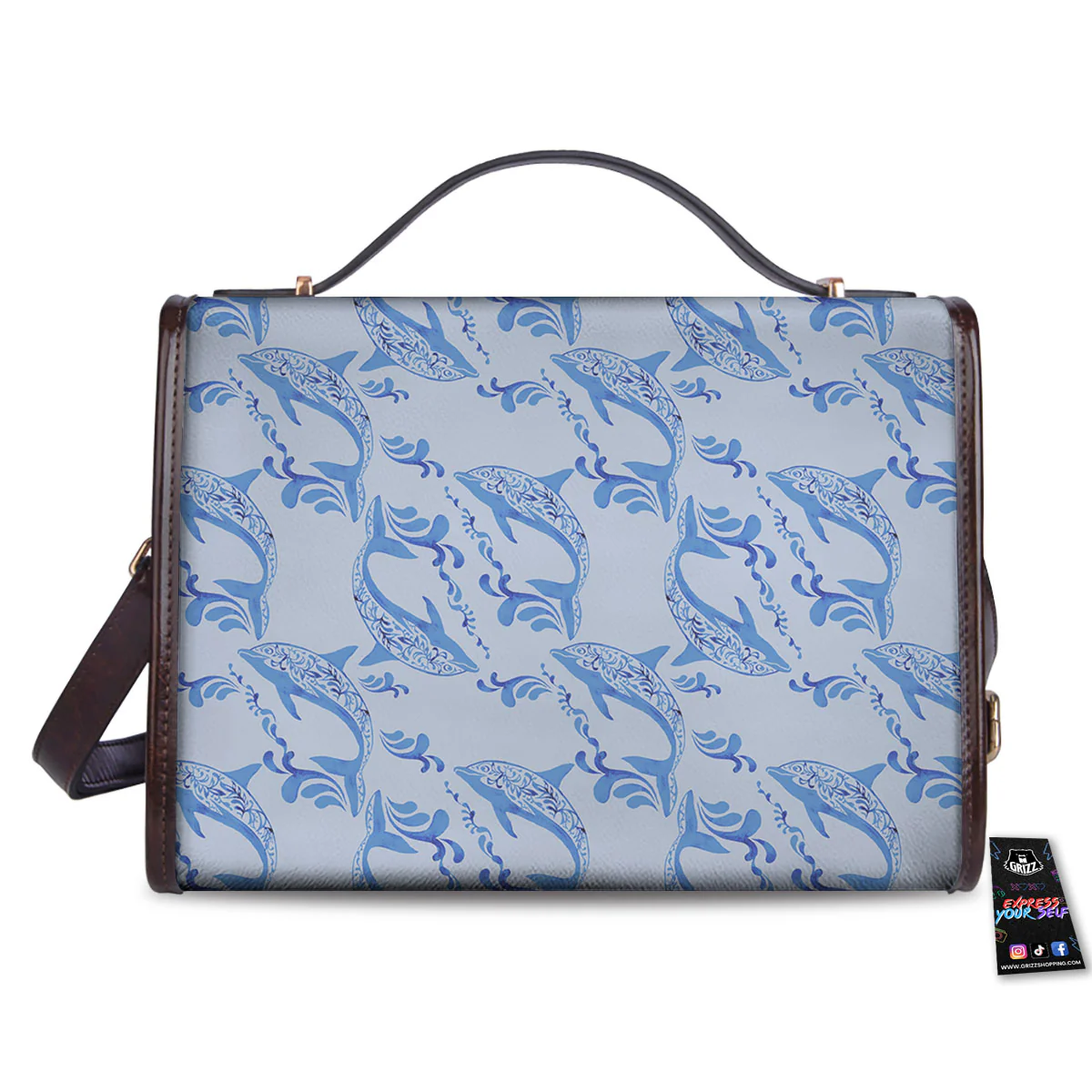 Dolphins Blue Print Pattern Women's Satchel Bag - Image 2