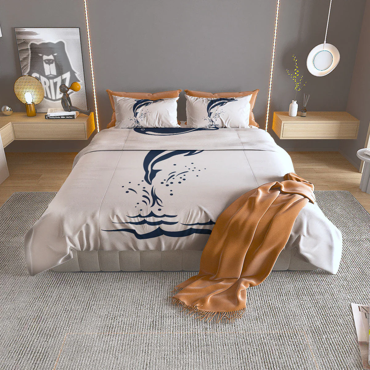Dolphins Jump On Waves Print Duvet Cover Bedding Set
