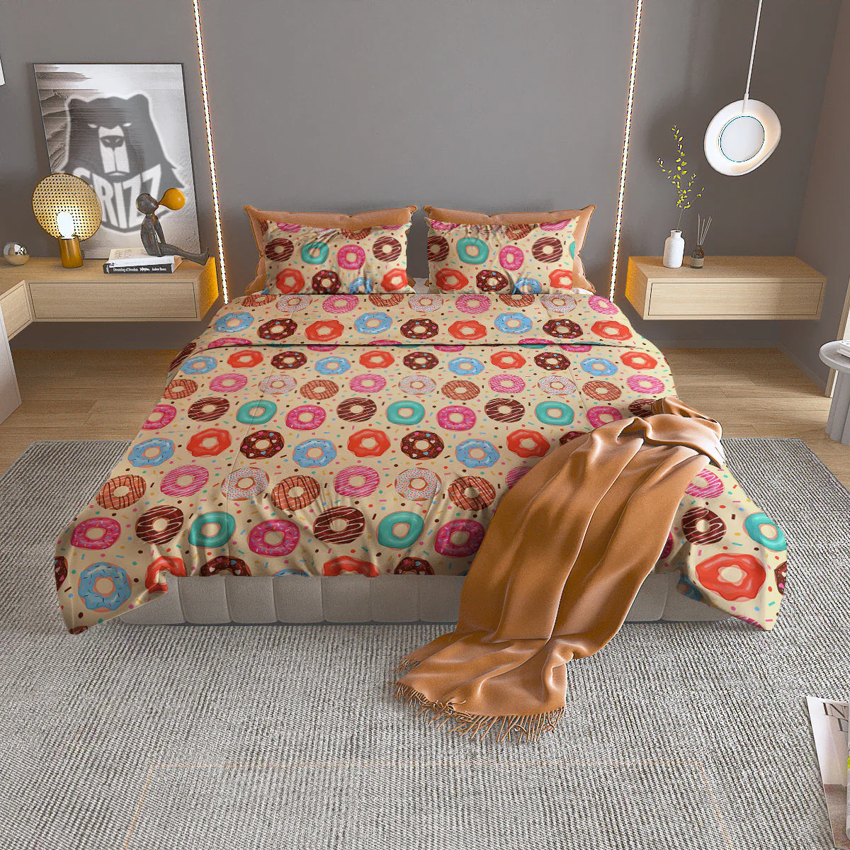 Donut Colorful Print Pattern Duvet Cover Bedding Set