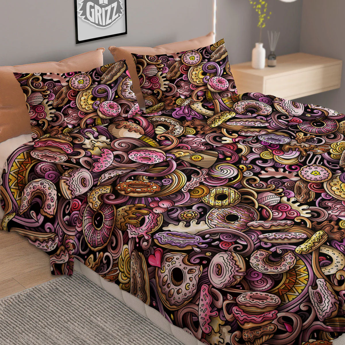 Donut Graffiti Print Pattern Duvet Cover Bedding Set - Image 2