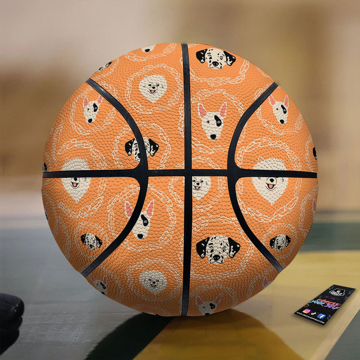 Doodle Dog Orange Print Pattern Basketball