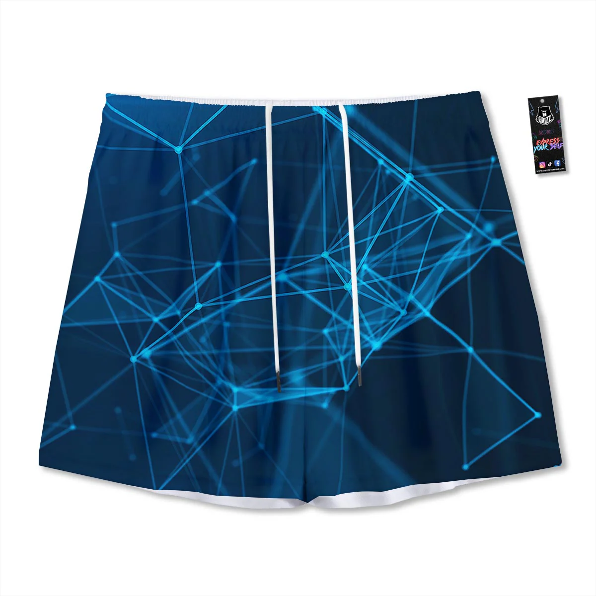 Dot Geometric Teal Polygonal Print Mesh Shorts