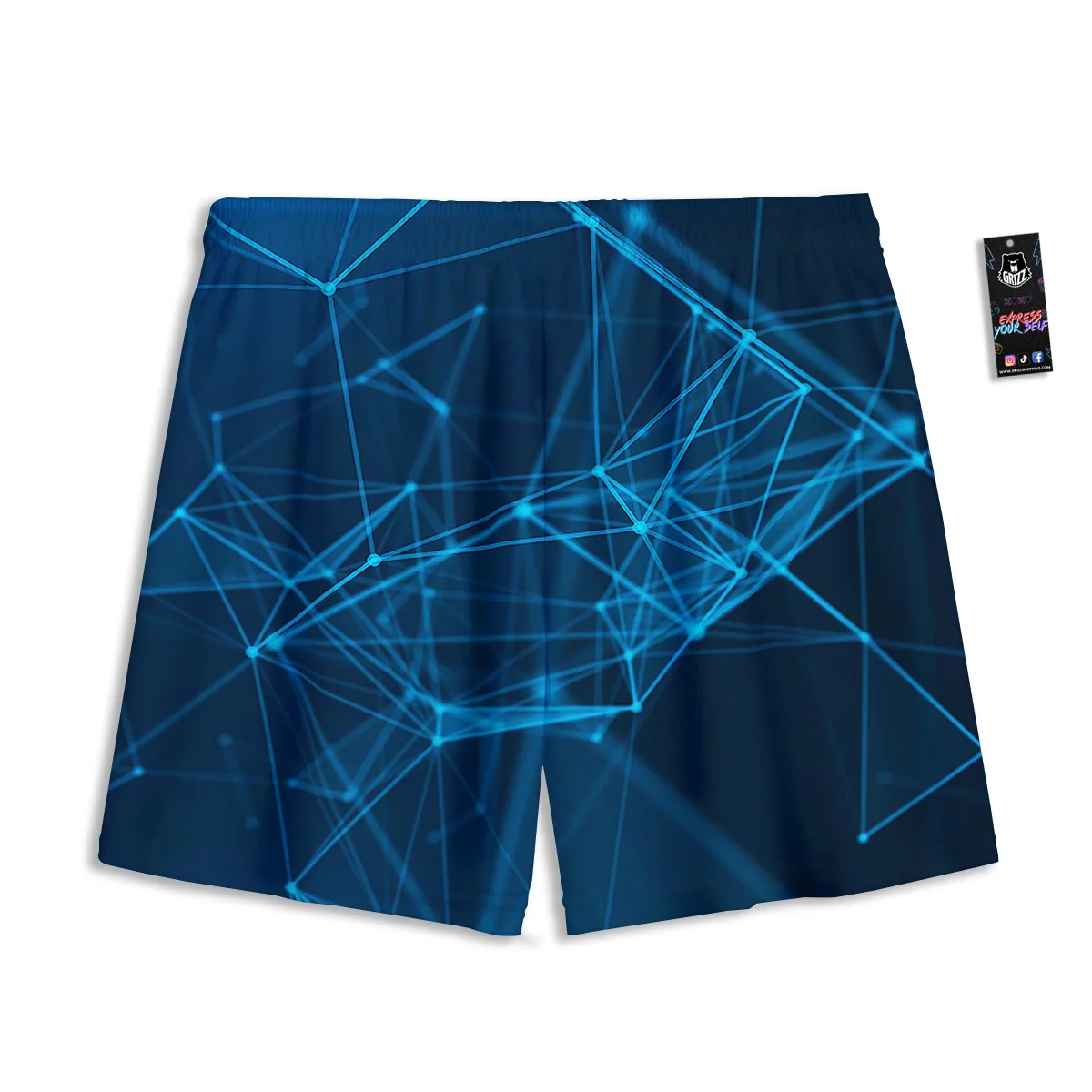 Dot Geometric Teal Polygonal Print Mesh Shorts - Image 2
