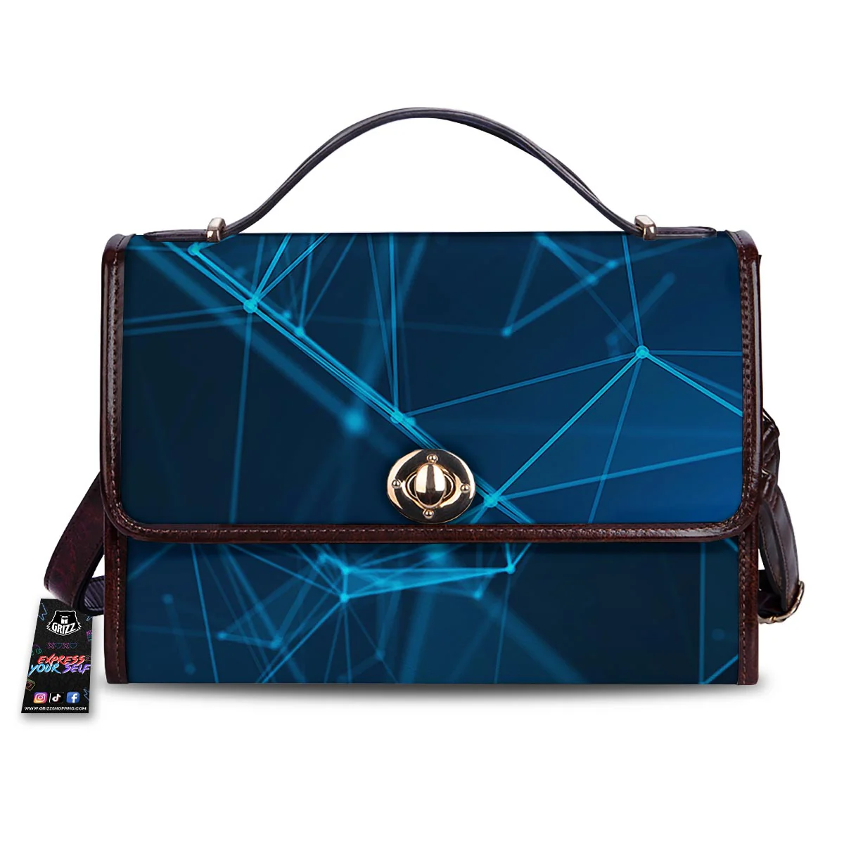 Dot Geometric Teal Polygonal Print Women's Satchel Bag