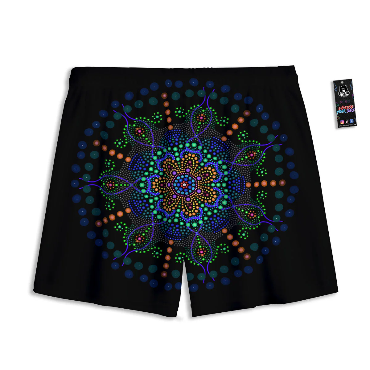 Dot Mandala Green White Print Mesh Shorts - Image 2