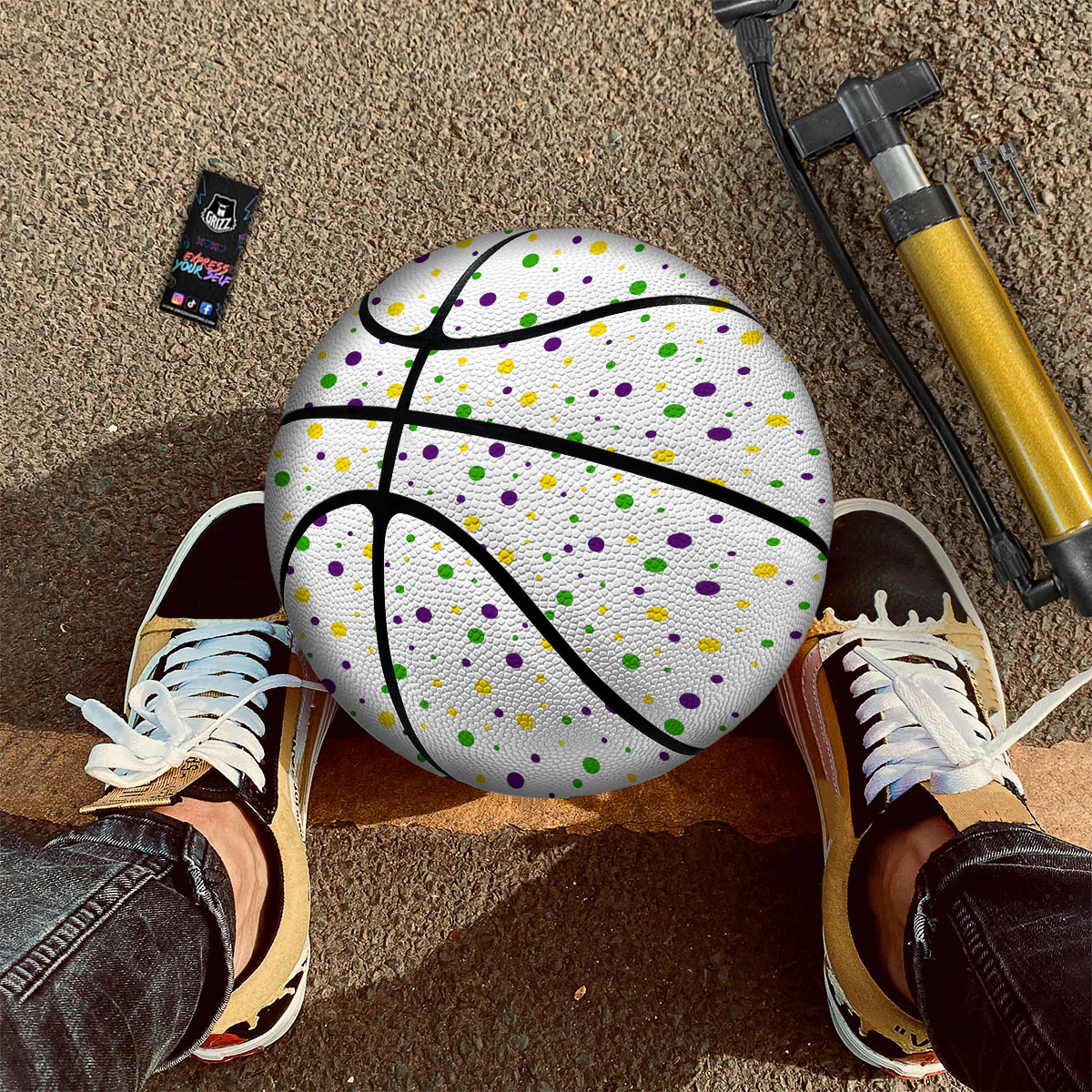 Dot Mardi Gras Print Pattern Basketball - Image 2