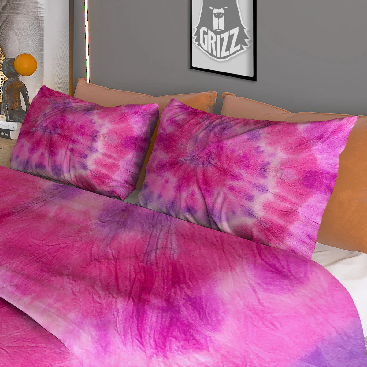 Double Pink Tie Dye Print Duvet Cover Bedding Set - Image 3