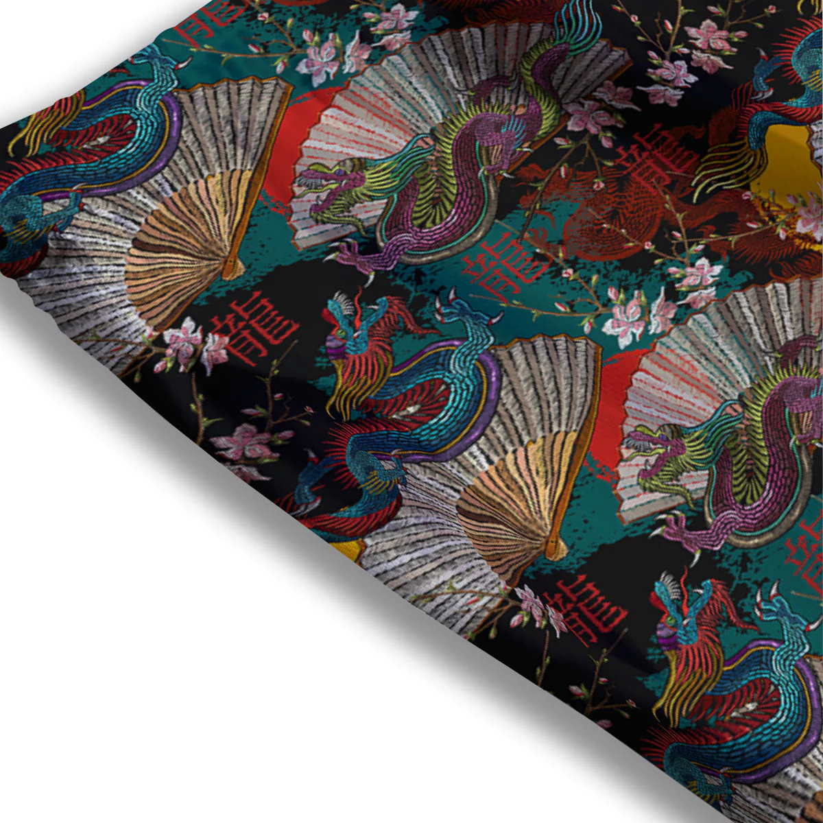 Dragon Embroidery Chinese Print Pattern Mesh Shorts - Image 3