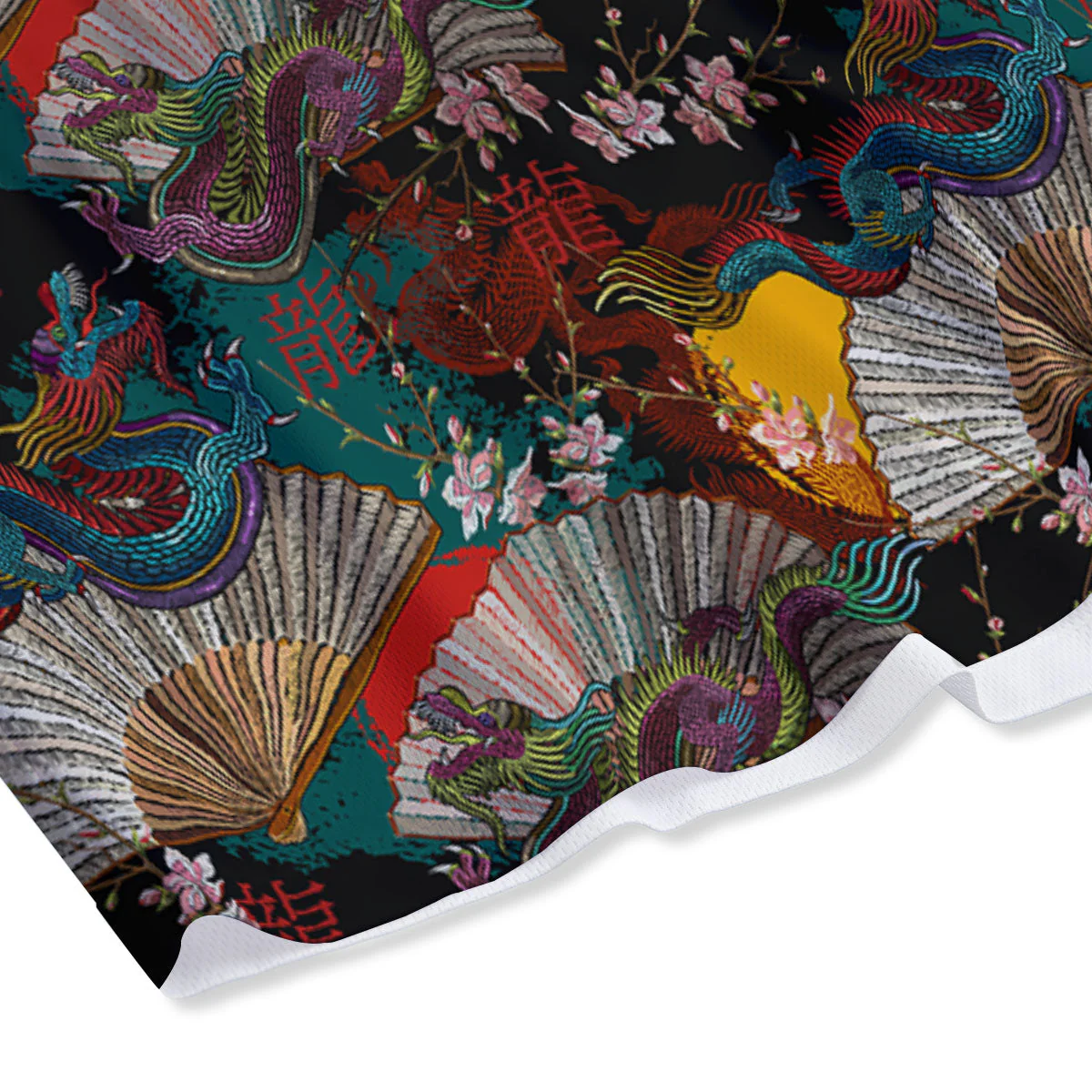 Dragon Embroidery Chinese Print Pattern Mesh Shorts - Image 4