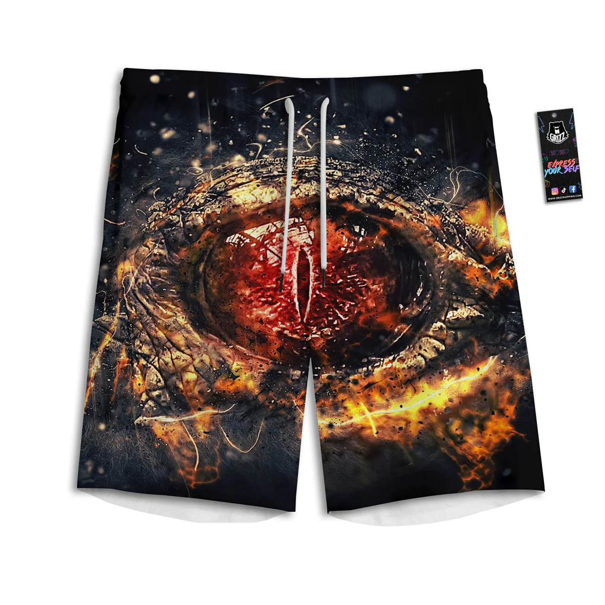 Dragon Red Eye Fire Print Men's Athletic Shorts