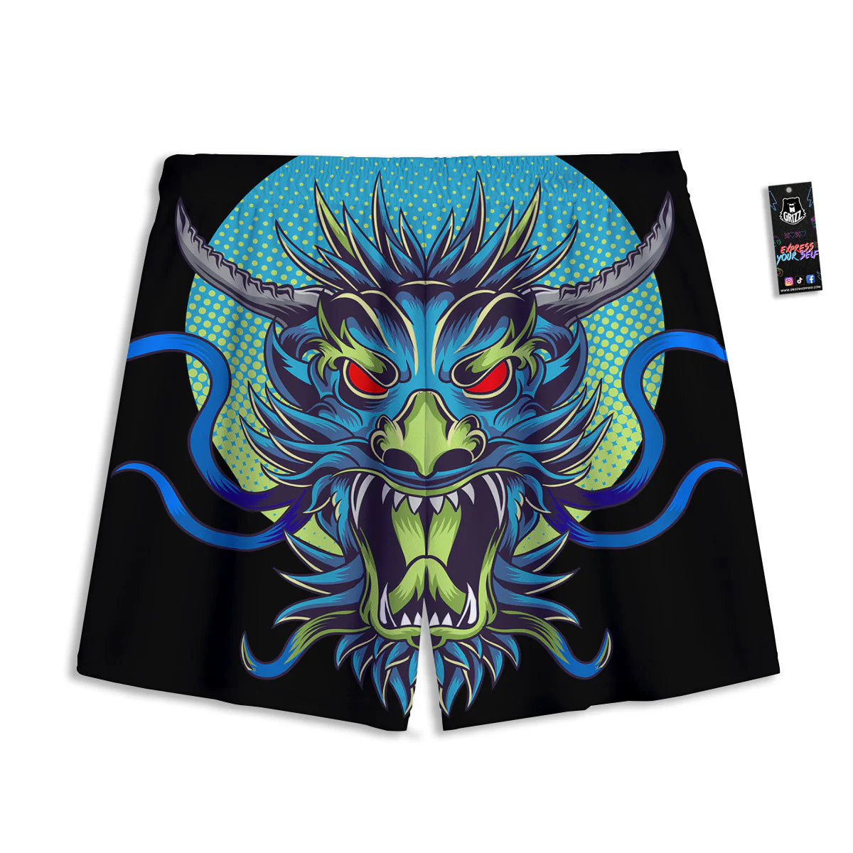 Dragon Tattoo Blue Japanese Print Mesh Shorts - Image 2