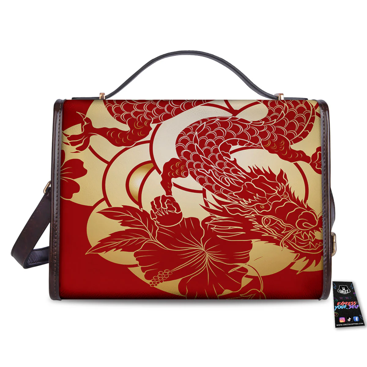 Dragon Tattoo Red Japanese Print Women's Satchel Bag - Image 2