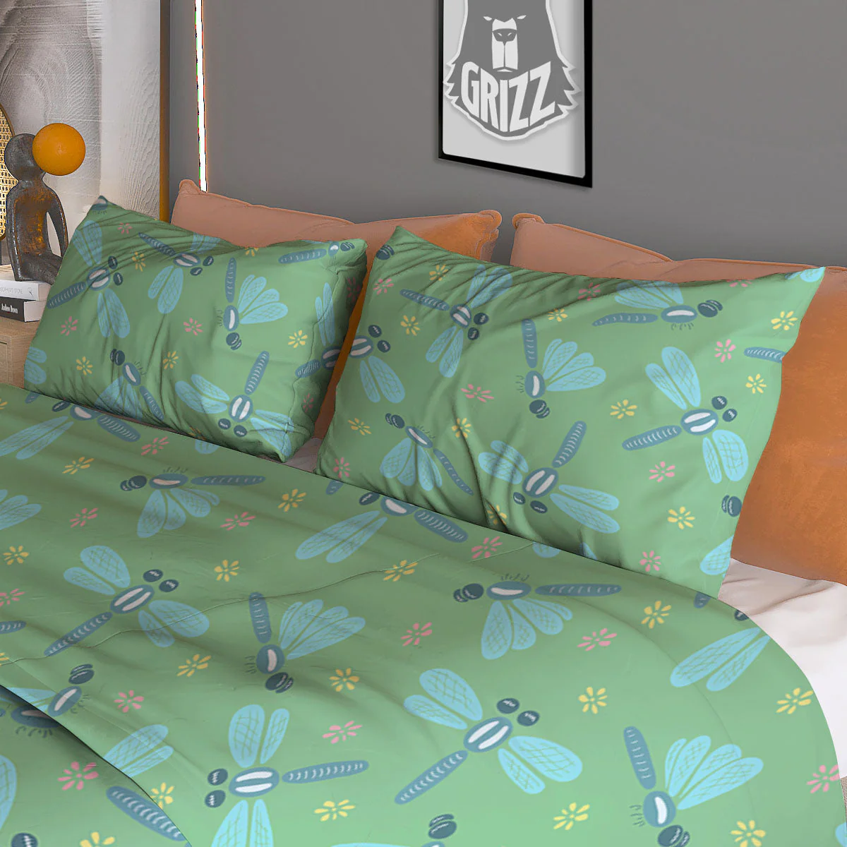 Dragonfly Green Print Pattern Duvet Cover Bedding Set - Image 3