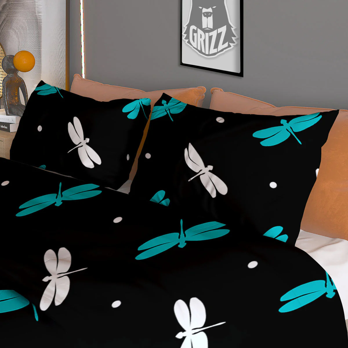 Dragonfly Polka Dot Print Pattern Duvet Cover Bedding Set - Image 3