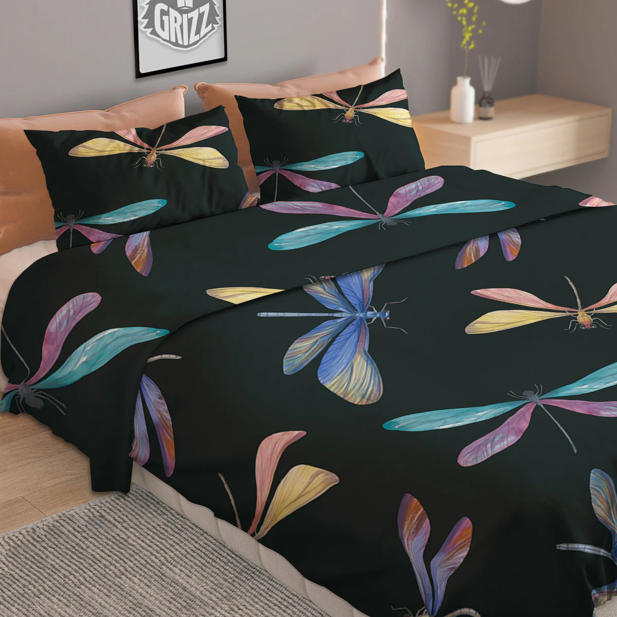 Dragonfly Vintage Print Pattern Duvet Cover Bedding Set - Image 2