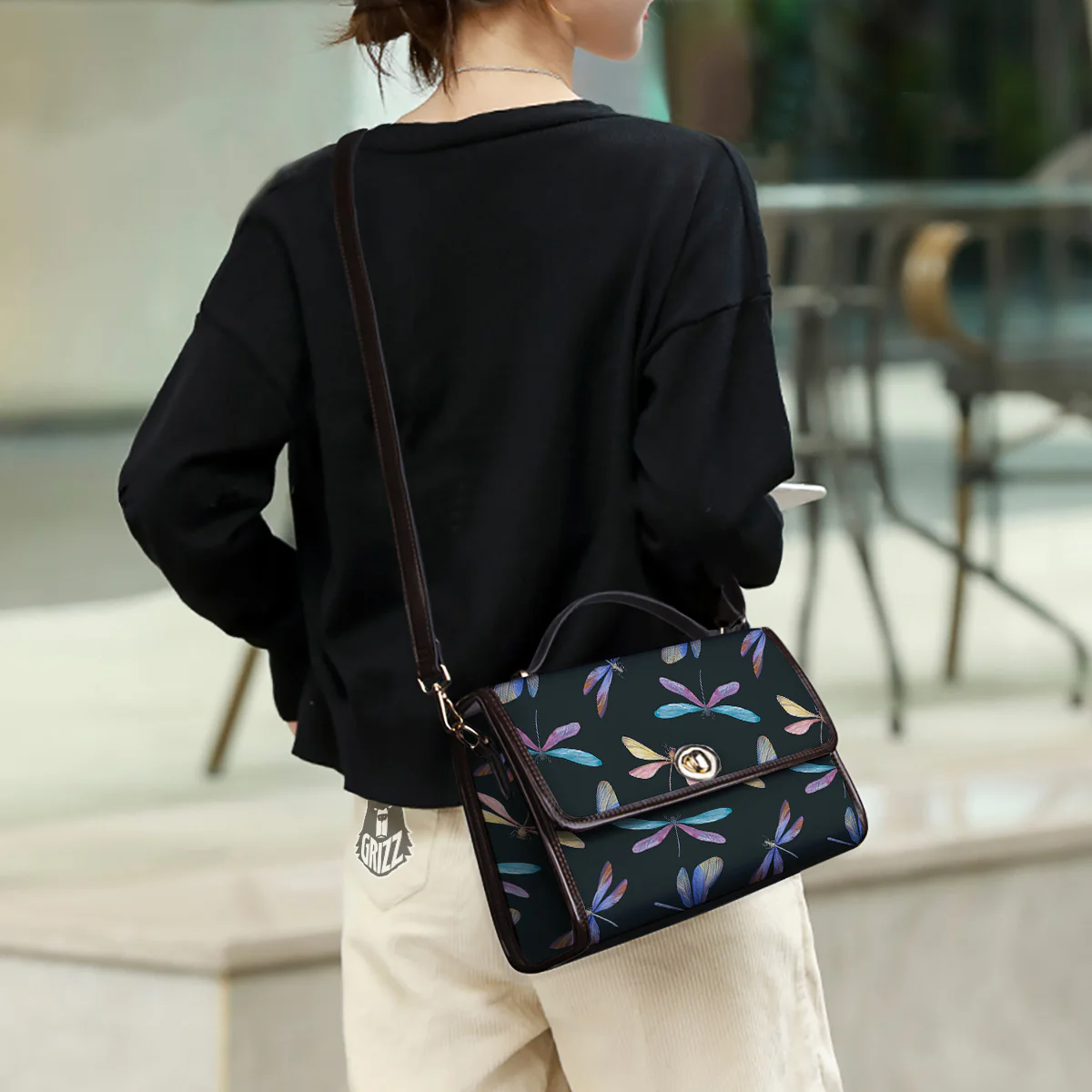 Dragonfly Vintage Print Pattern Women's Satchel Bag - Image 3