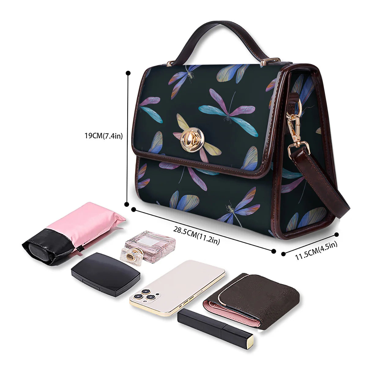 Dragonfly Vintage Print Pattern Women's Satchel Bag - Image 4