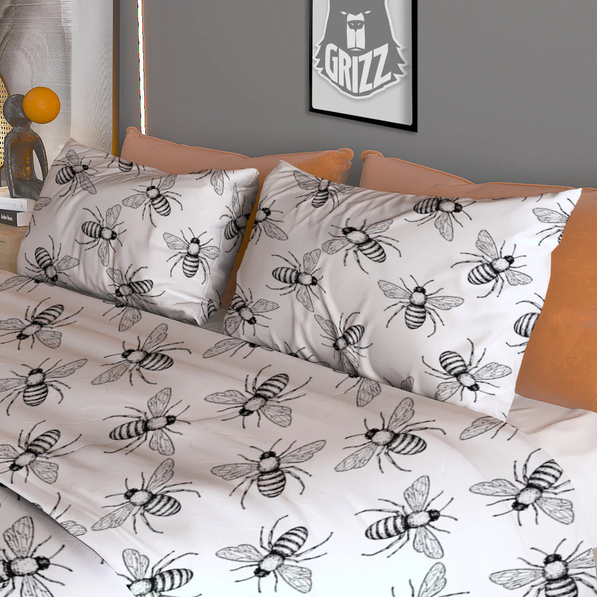 Drawing Bee Print Pattern Duvet Cover Bedding Set - Image 3