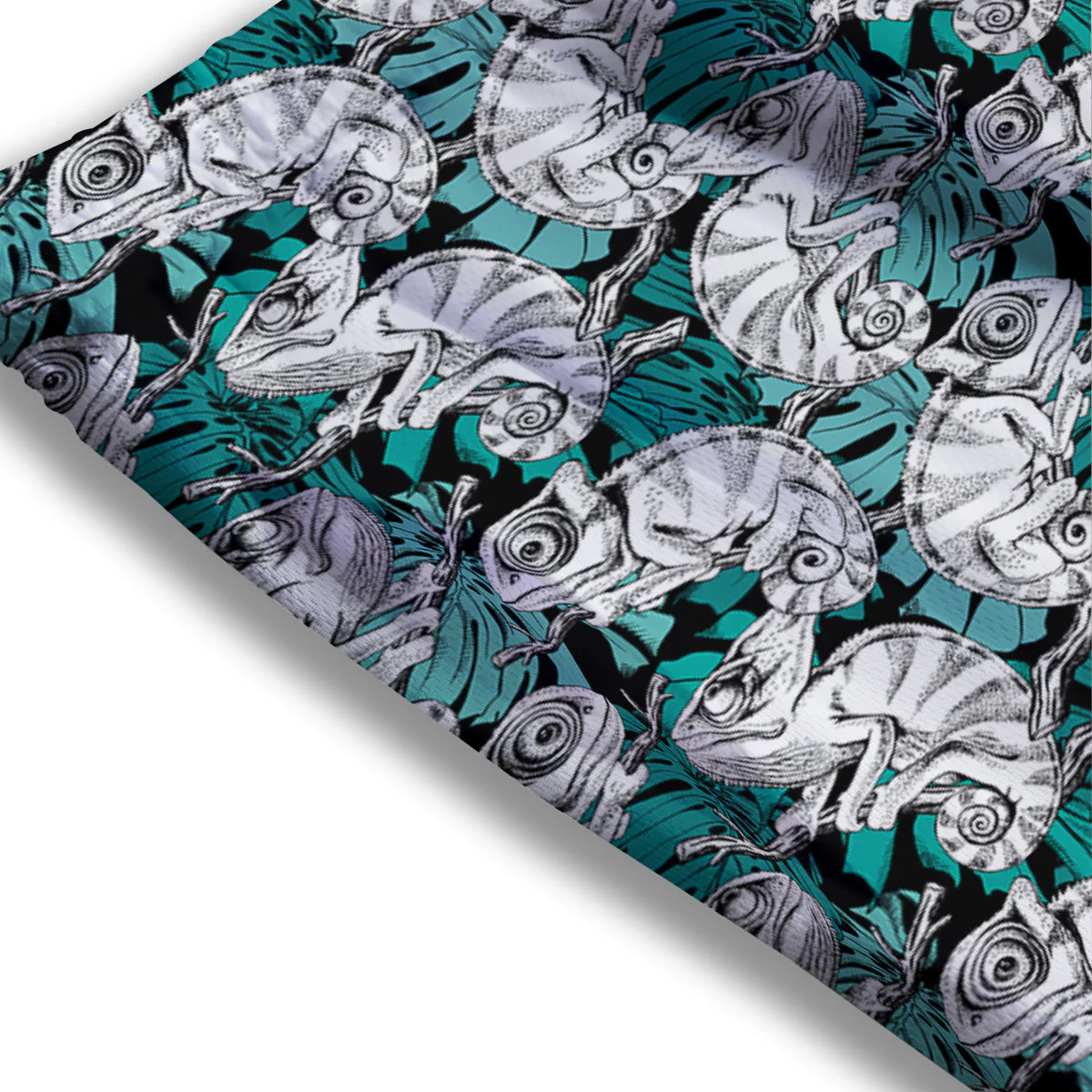 Drawing Chameleon And Monstera Leaf Print Pattern Mesh Shorts - Image 3