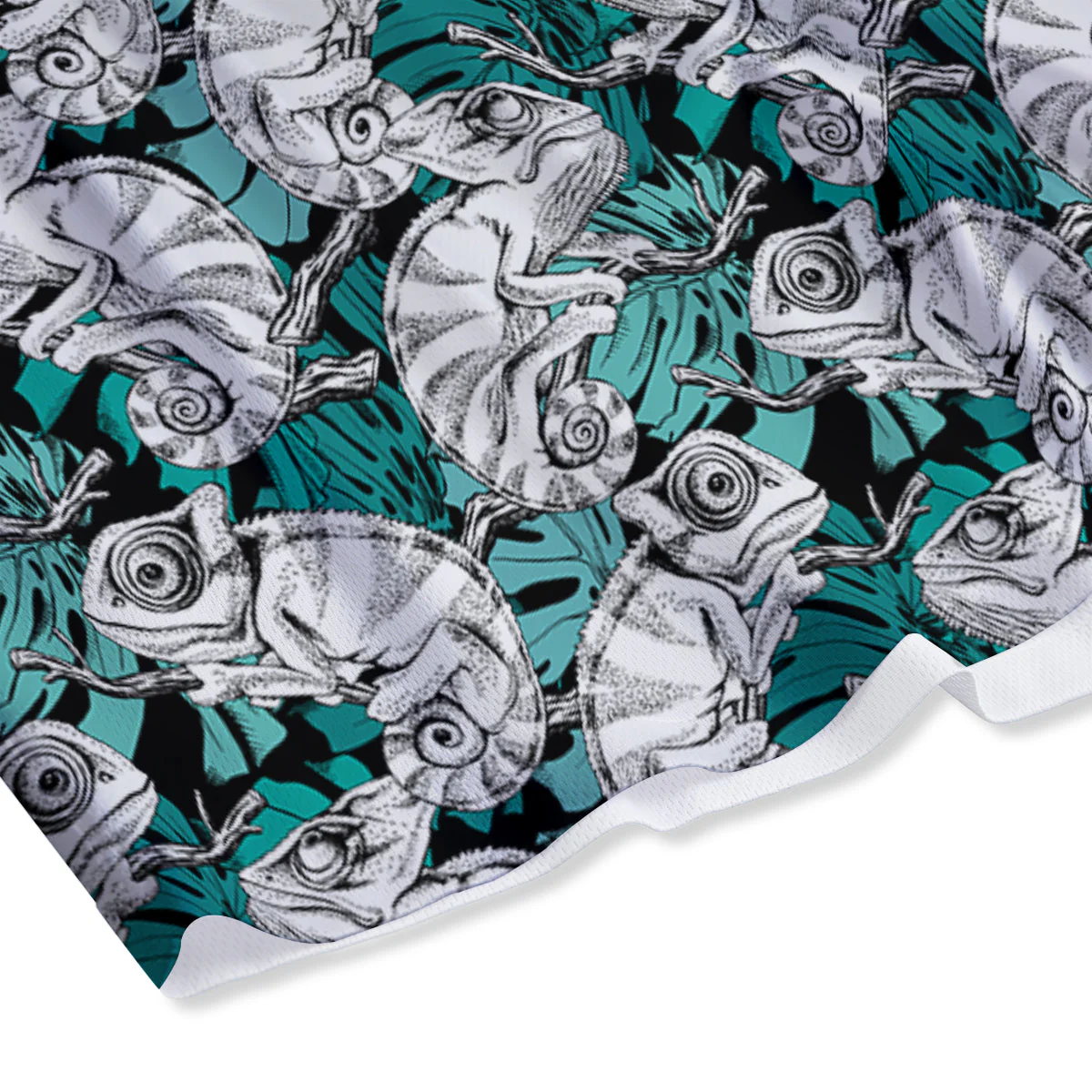 Drawing Chameleon And Monstera Leaf Print Pattern Mesh Shorts - Image 4