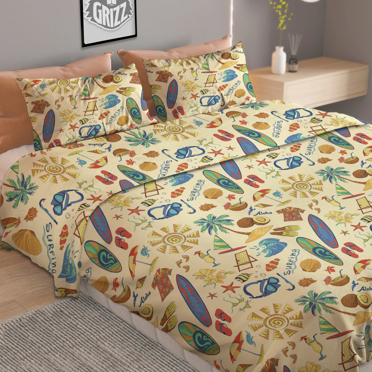 Drawing Summer Color Print Pattern Duvet Cover Bedding Set - Image 2