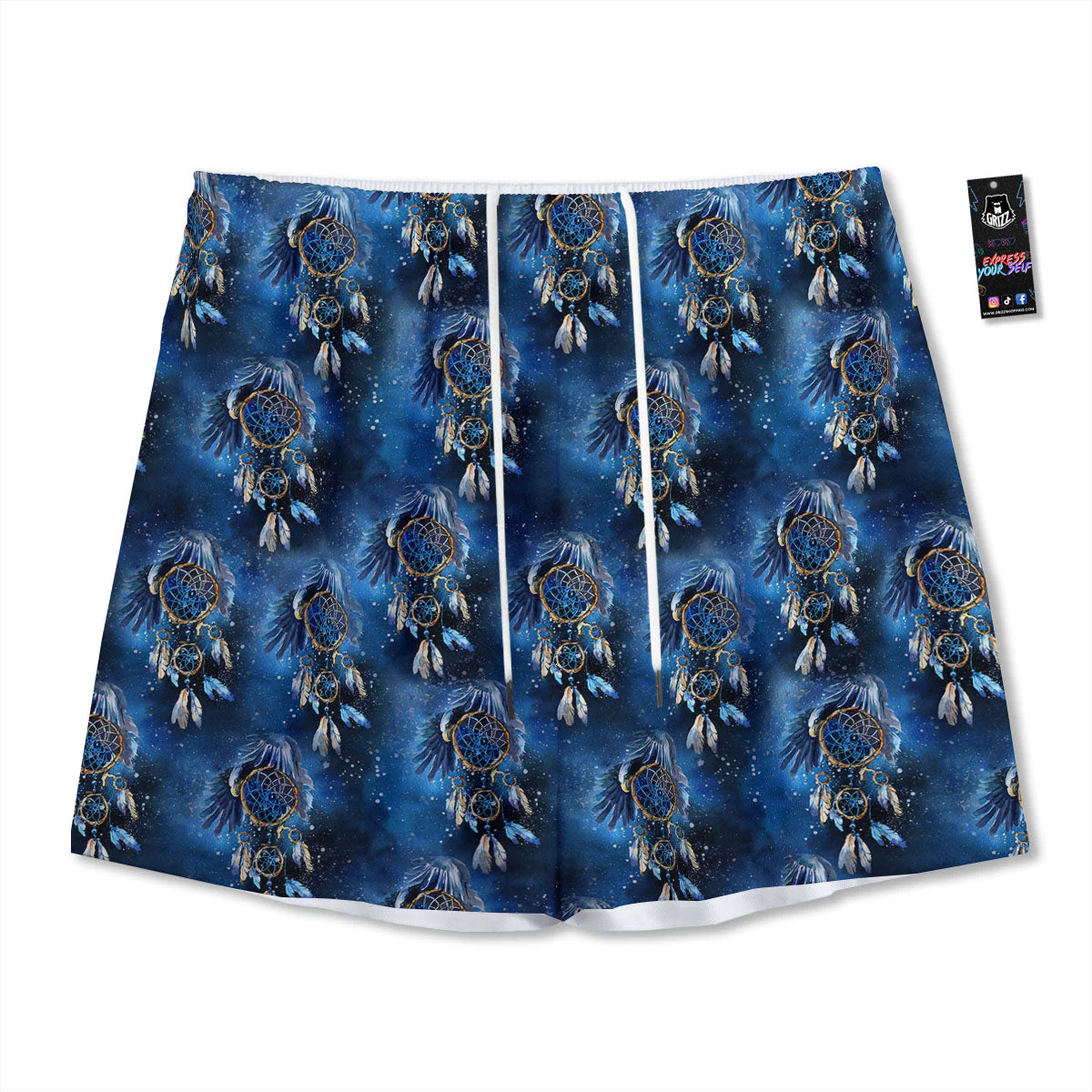 Dream Catcher Blue Galaxy Print Pattern Mesh Shorts