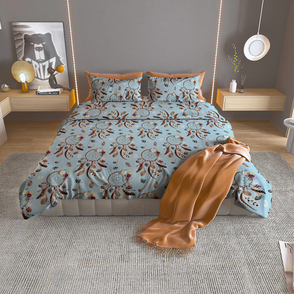 Dream Catcher Blue Indian Print Pattern Duvet Cover Bedding Set
