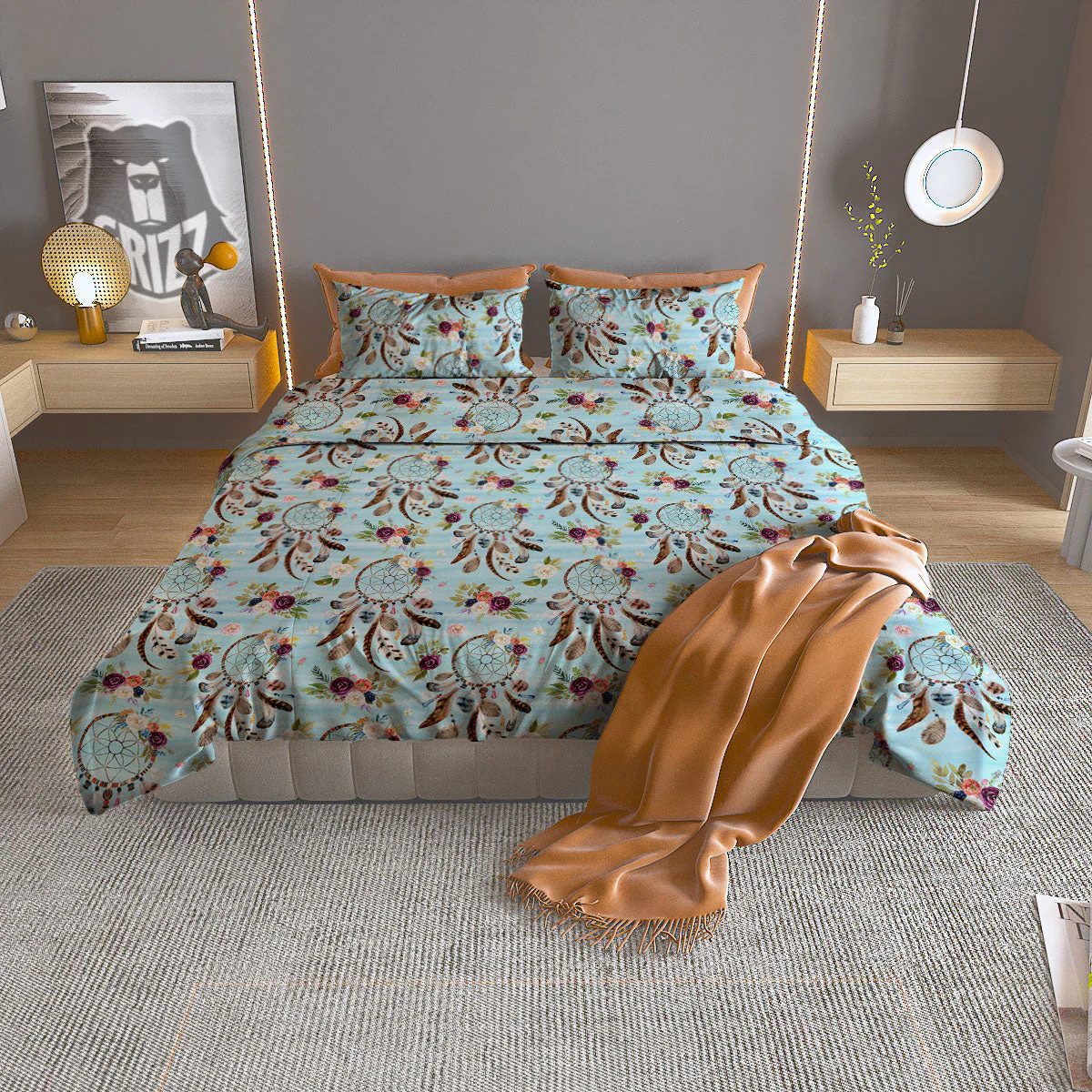 Dream Catcher Blue Native Print Pattern Duvet Cover Bedding Set