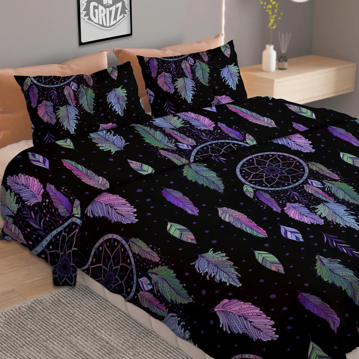Dream Catcher Purple And Teal Print Pattern Duvet Cover Bedding Set - Image 2