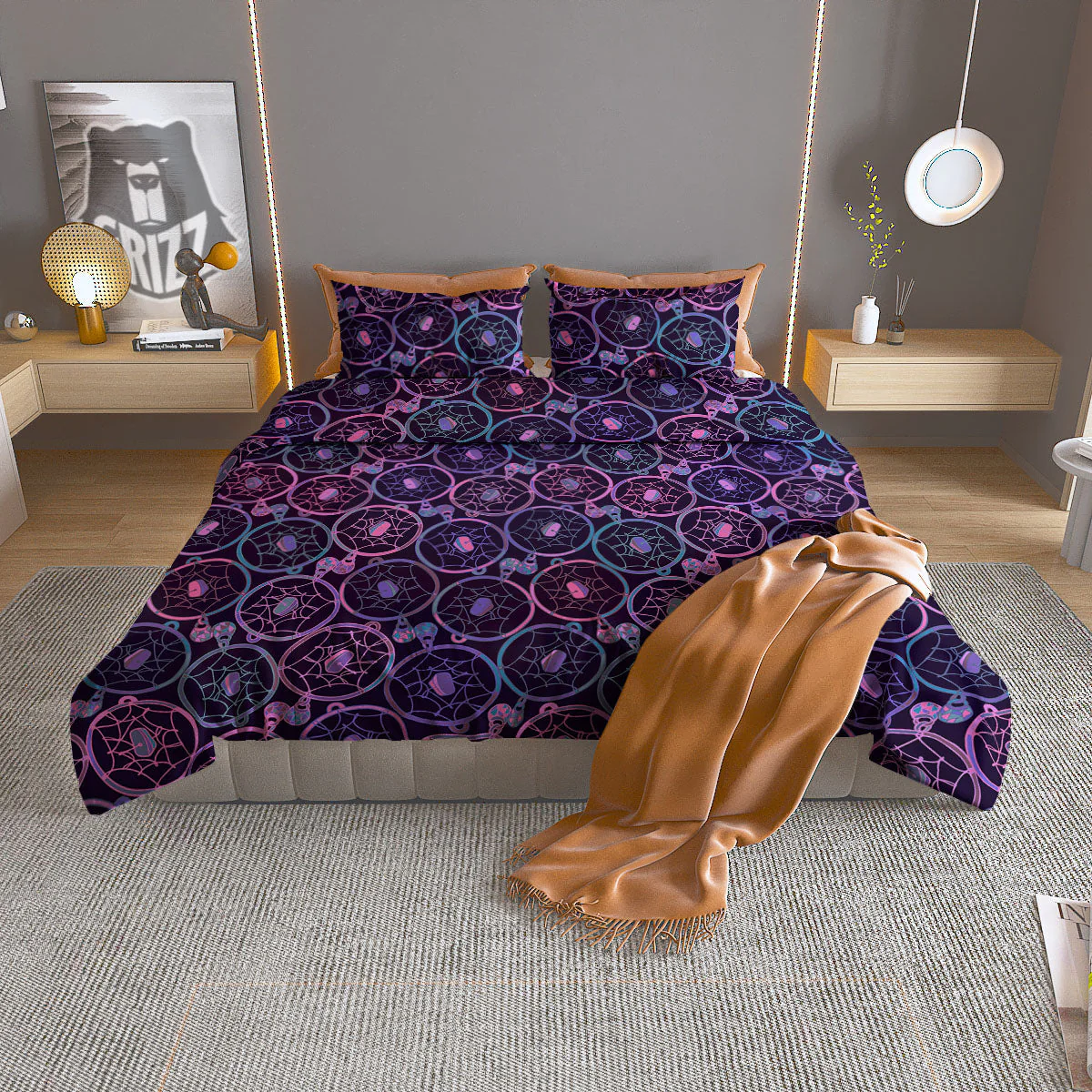 Dream Catcher Purple Boho Print Pattern Duvet Cover Bedding Set