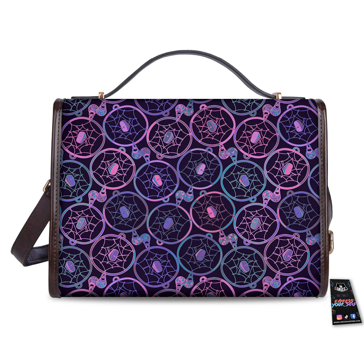 Dream Catcher Purple Boho Print Pattern Women's Satchel Bag - Image 2