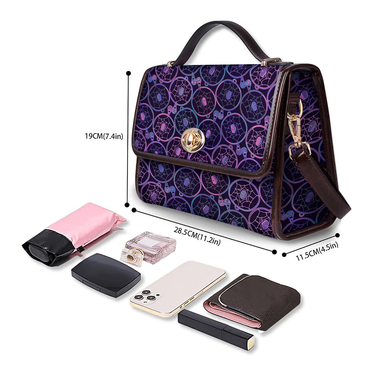 Dream Catcher Purple Boho Print Pattern Women's Satchel Bag - Image 4