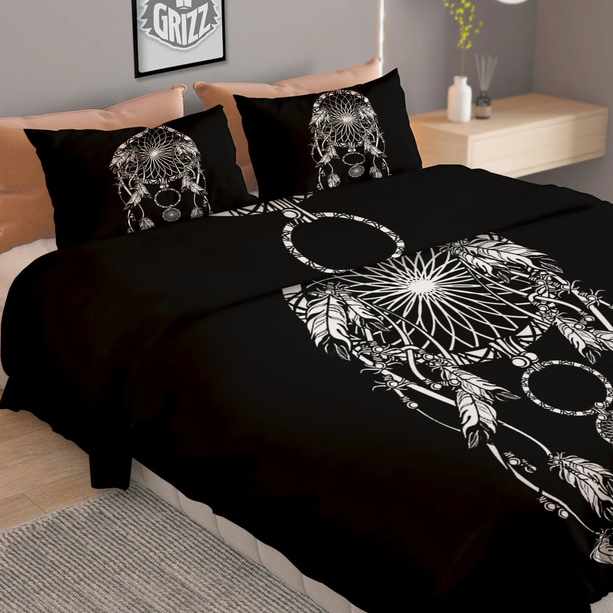 Dream Catcher White And Black Print Duvet Cover Bedding Set - Image 2