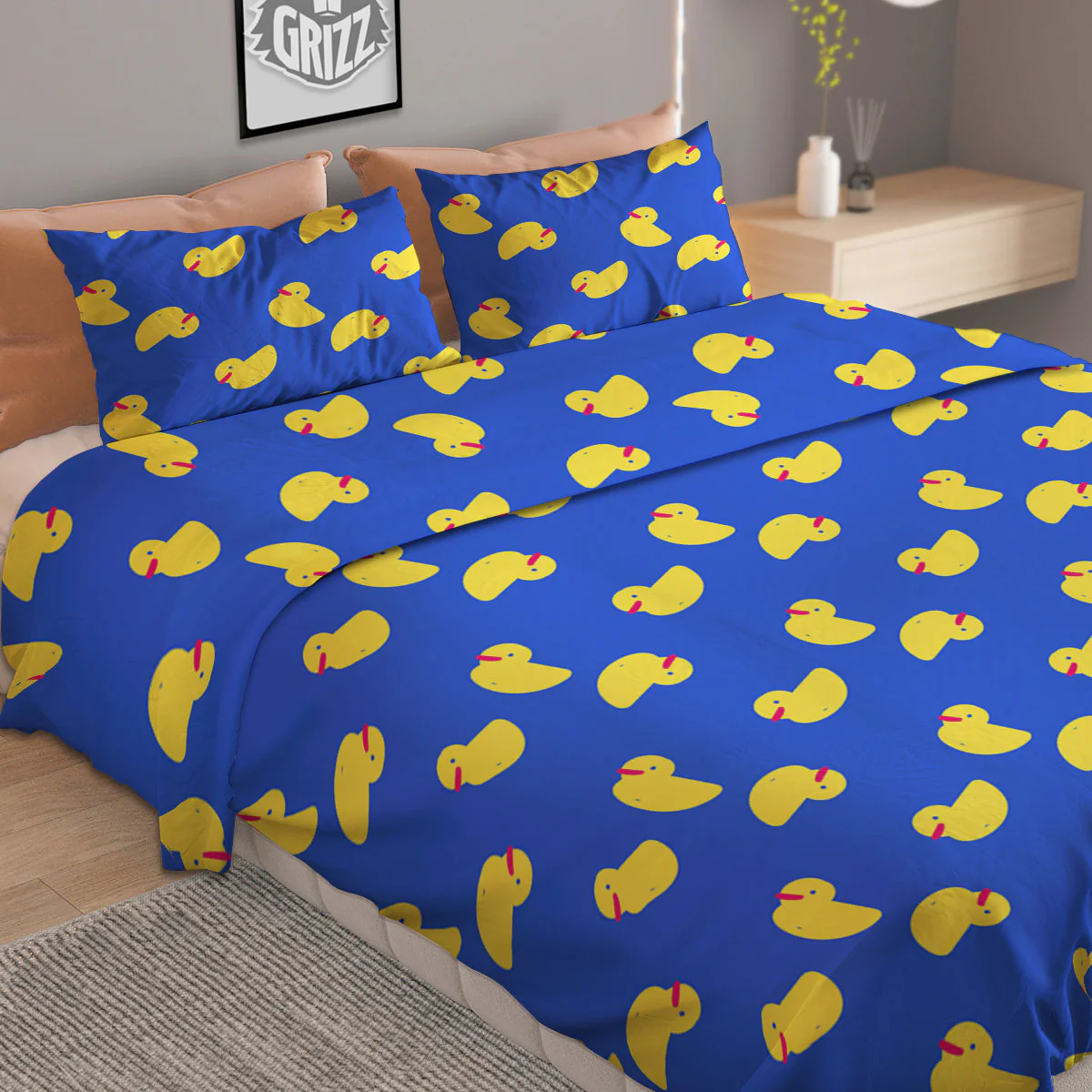 Duck Blue Yellow Print Pattern Duvet Cover Bedding Set - Image 2