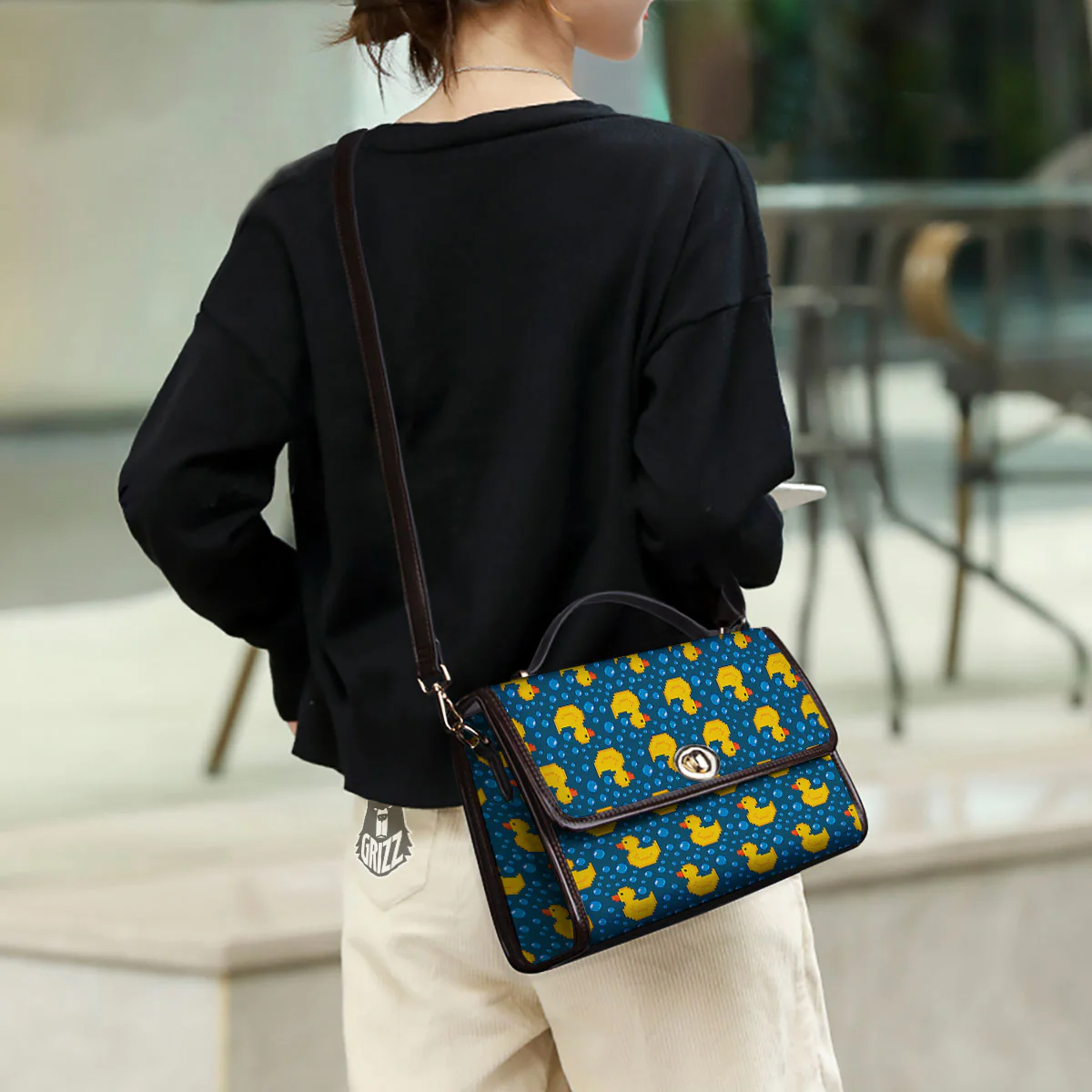 Duck Rubber Pixel Print Pattern Women's Satchel Bag - Image 3
