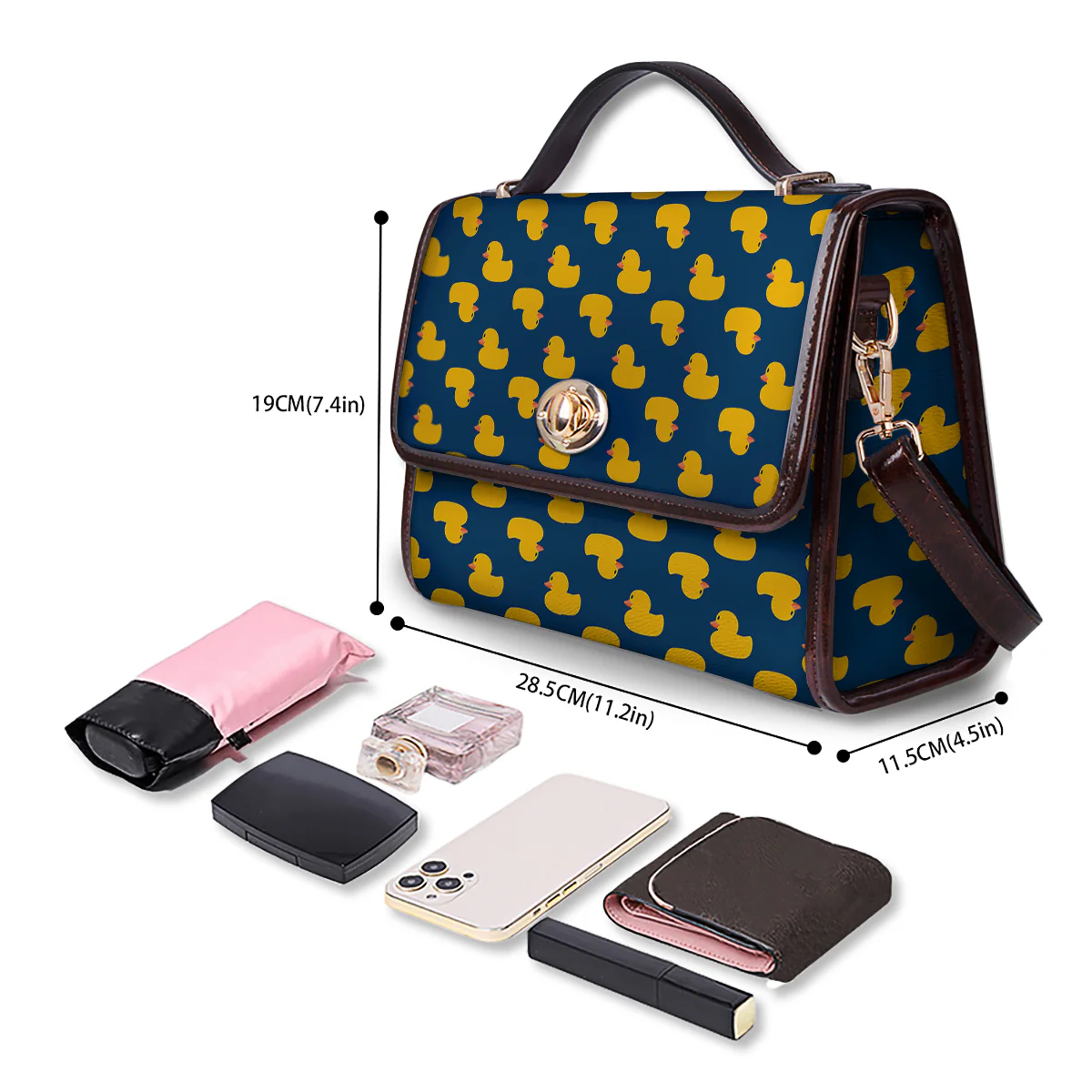 Ducks Rubber Yellow Print Pattern Women's Satchel Bag - Image 4