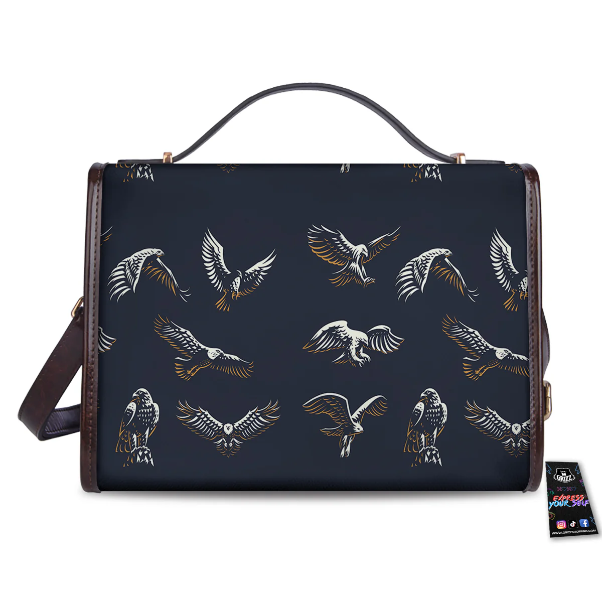 Eagle Brown And White Print Pattern Women's Satchel Bag - Image 2