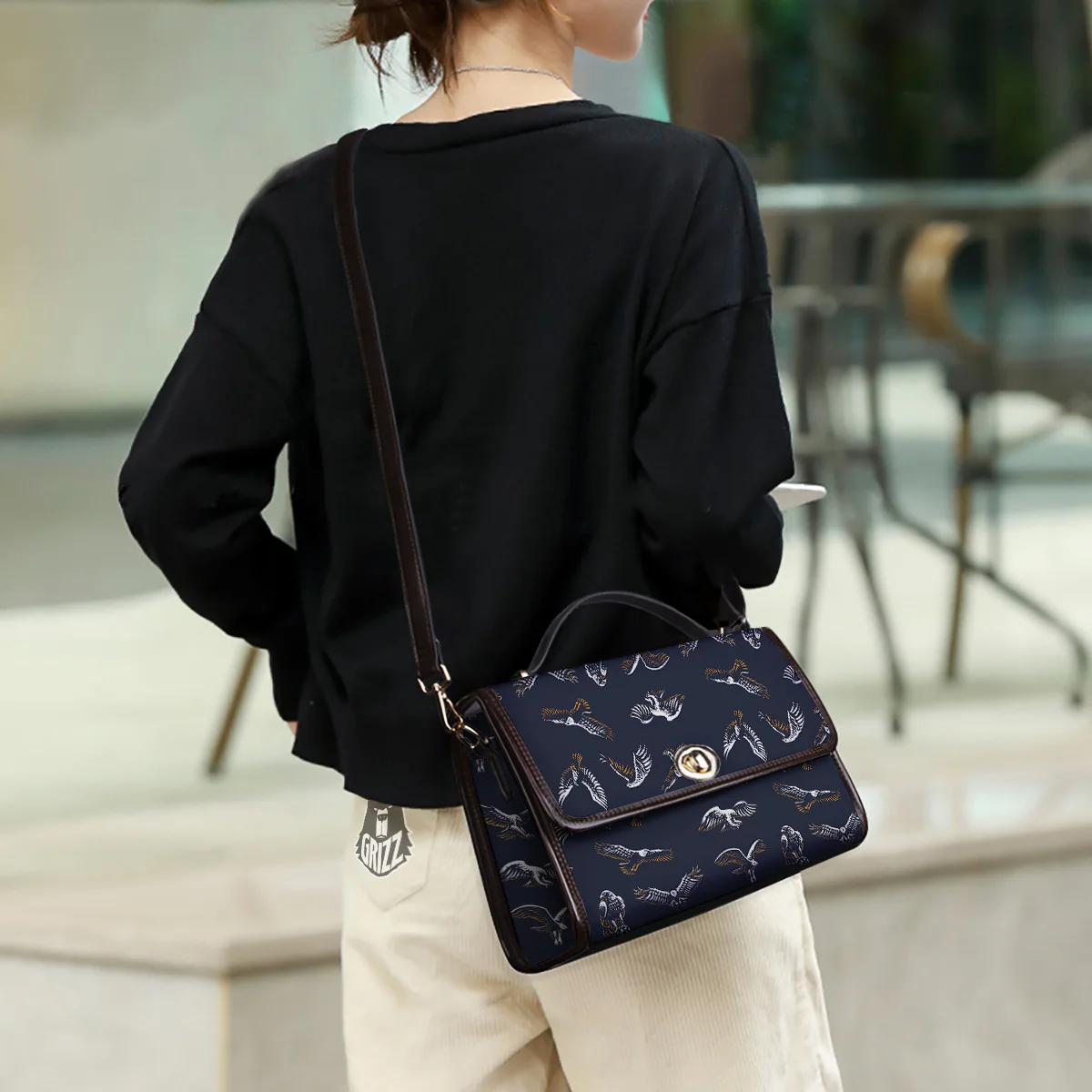 Eagle Brown And White Print Pattern Women's Satchel Bag - Image 3