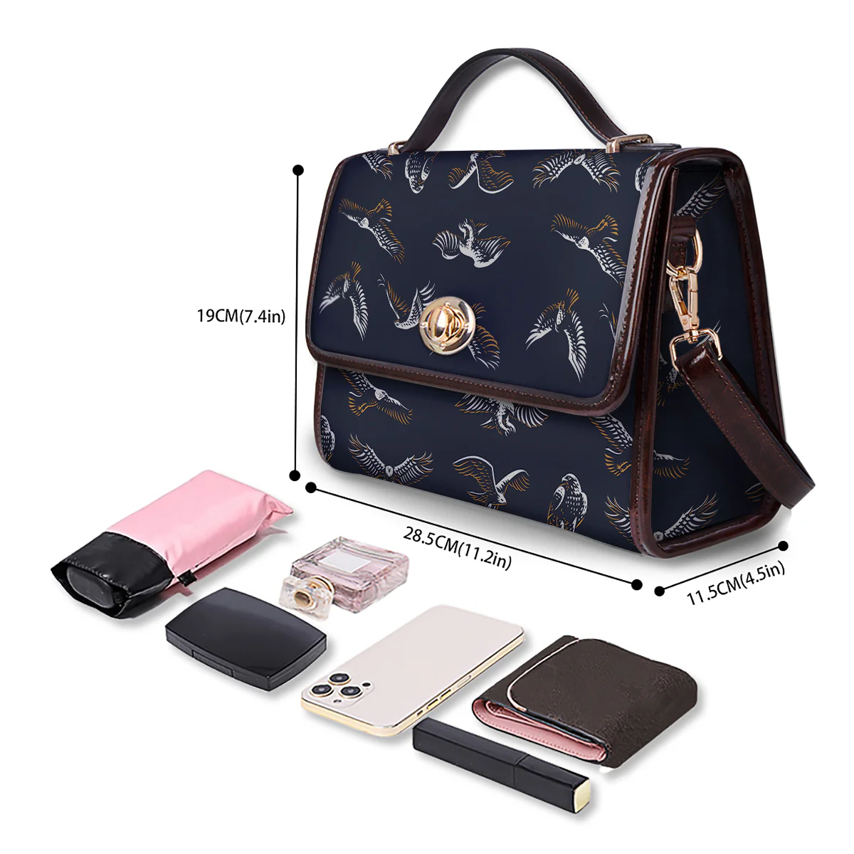 Eagle Brown And White Print Pattern Women's Satchel Bag - Image 4