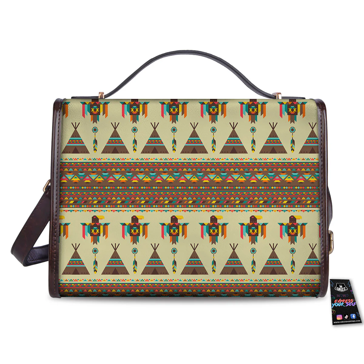 Eagle Native American Print Pattern Women's Satchel Bag - Image 2