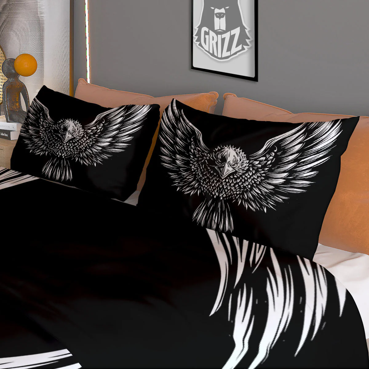 Eagle White And Black Print Duvet Cover Bedding Set - Image 3