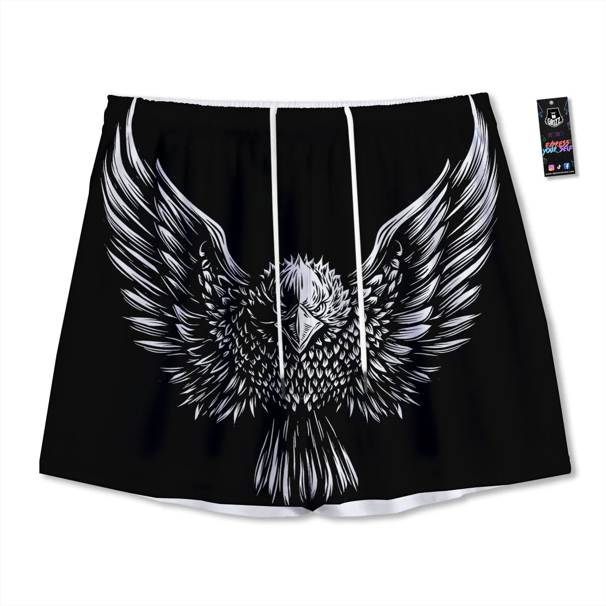 Eagle White And Black Print Mesh Shorts