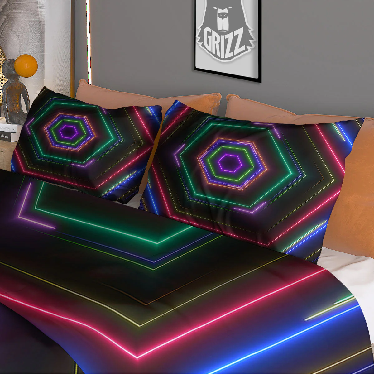 EDM Geometric Green Light Print Duvet Cover Bedding Set - Image 3