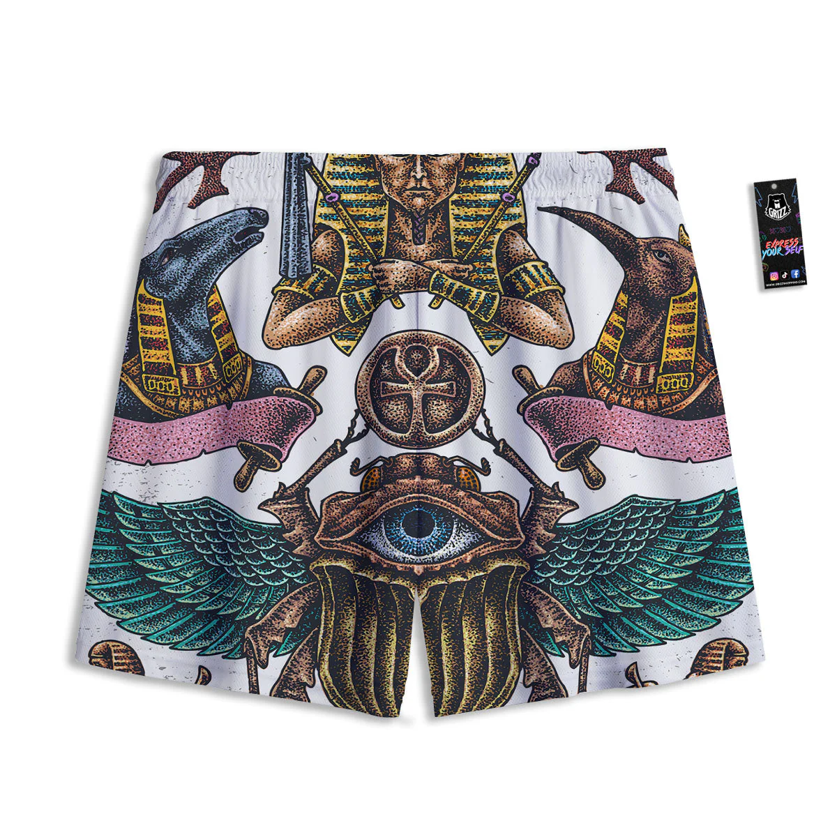 Egypt Hand Drawn Print Mesh Shorts - Image 2