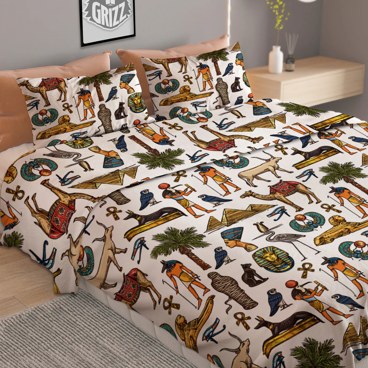 Egypt Religion Symbols Print Pattern Duvet Cover Bedding Set - Image 2